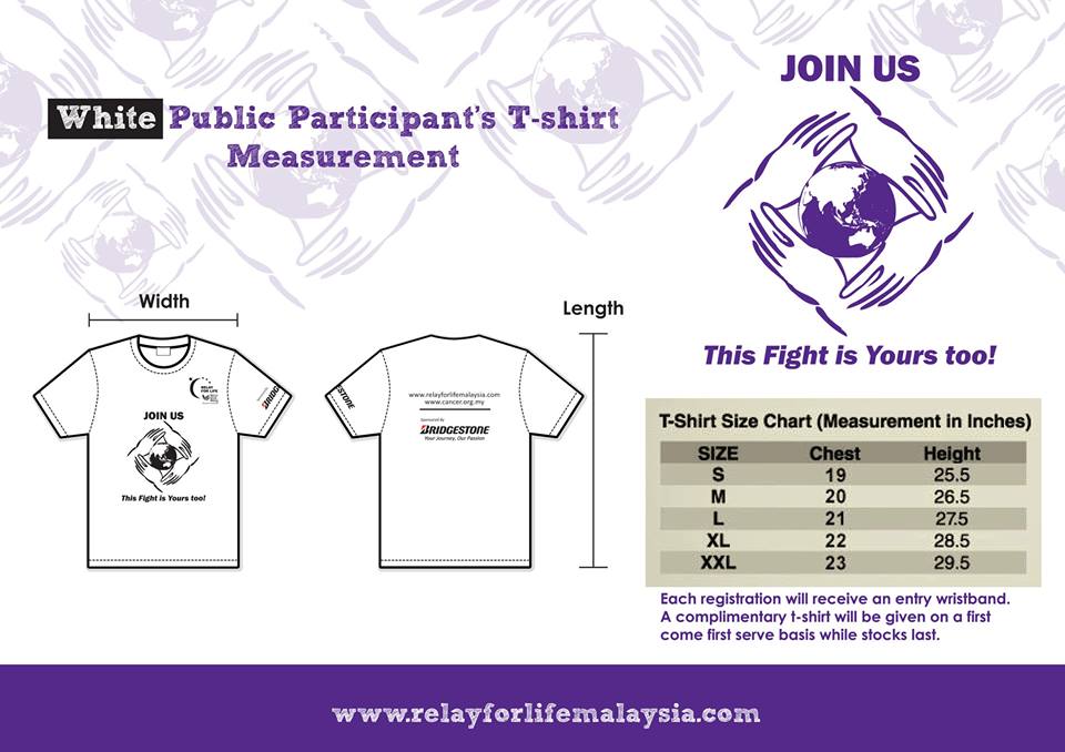 Relay For Life T Shirt Size Chart