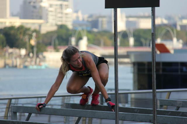 Completing parallel bars during the Urbanathalon 2015 (Top 4 Females)