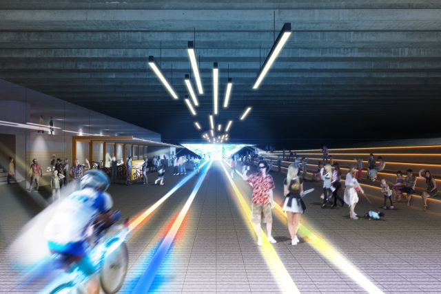 One section of the corridor passes under a viaduct and will become a “passage of light” with interactive lighting.