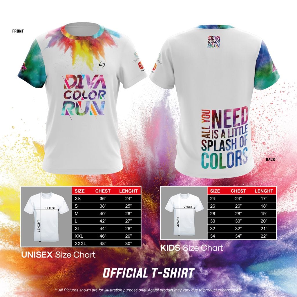 Color Run Shirt Size Chart