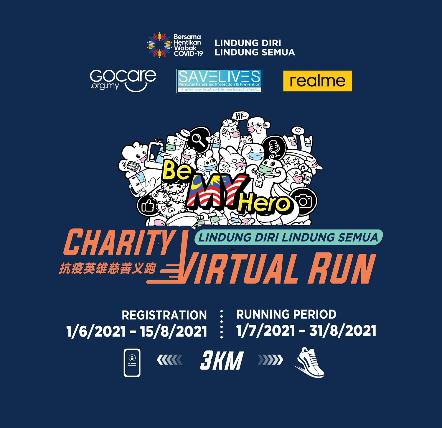 Logo of GoCare #BeMYHero Charity Virtual Run 2021